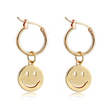 Funny Smile Face Hoop Earrings Pendant For Women Gold Alloy Geometric Carving Earring Jewelry